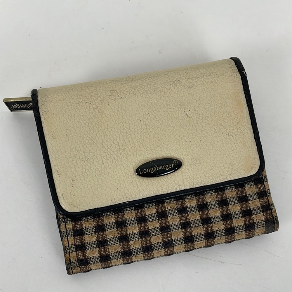 Longaberger Women’s Vintage Wallet Tri-fold Cream Black Checkered